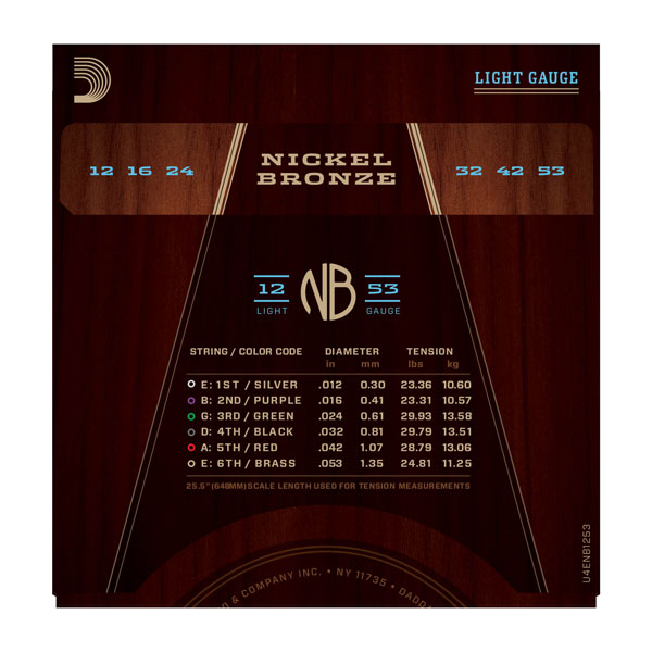 D'addario Jeu De 6 Cordes Nickel Bronze Acoustic Guitar Nb1253 Light 12-53 - Cordes Guitare Acoustique - Variation 2