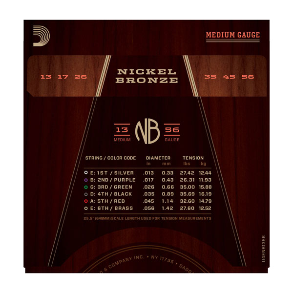 D'addario Nickel Bronze Acoustic Guitar Nb1356 Medium 13-56 - Cordes Guitare Acoustique - Variation 2