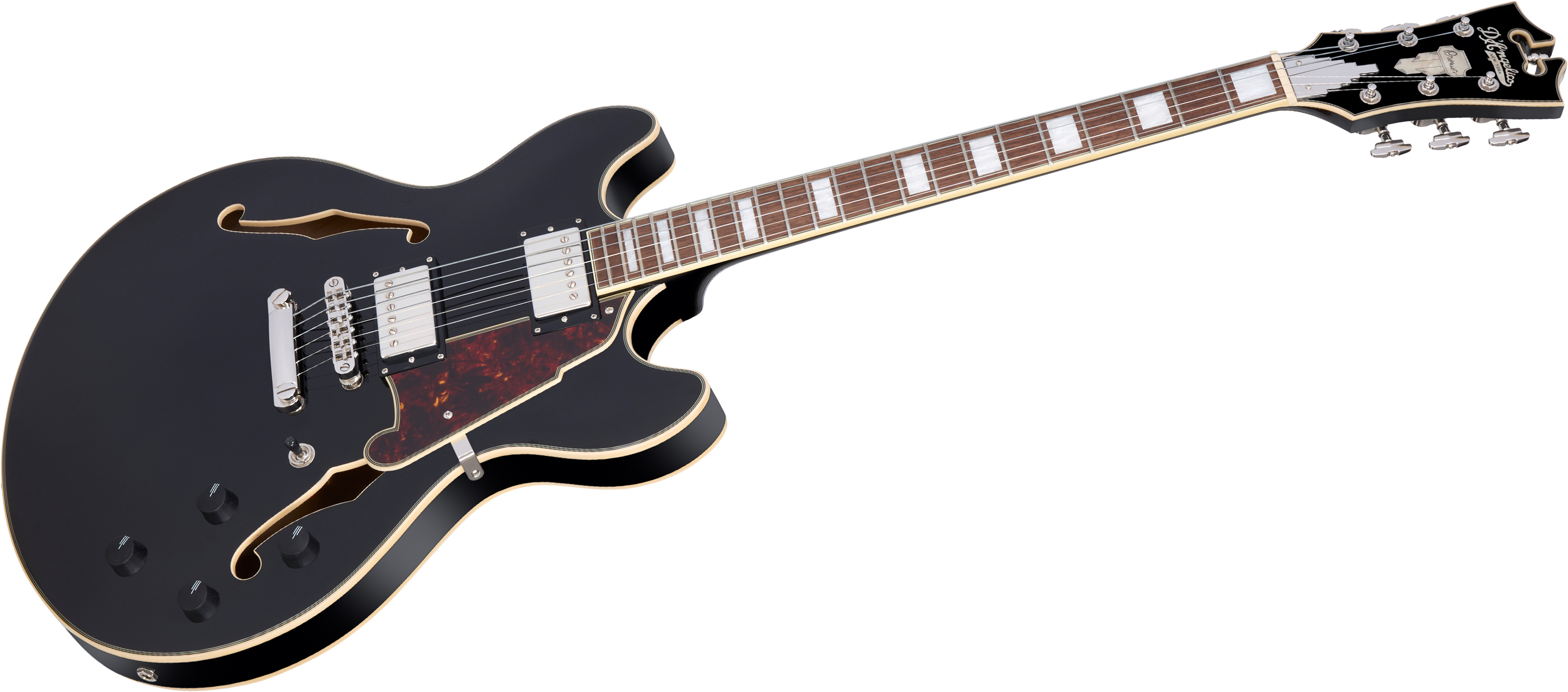 D'angelico Premier Dc 2h Ht Wal - Solid Black - Guitare Électrique 1/2 Caisse - Variation 2