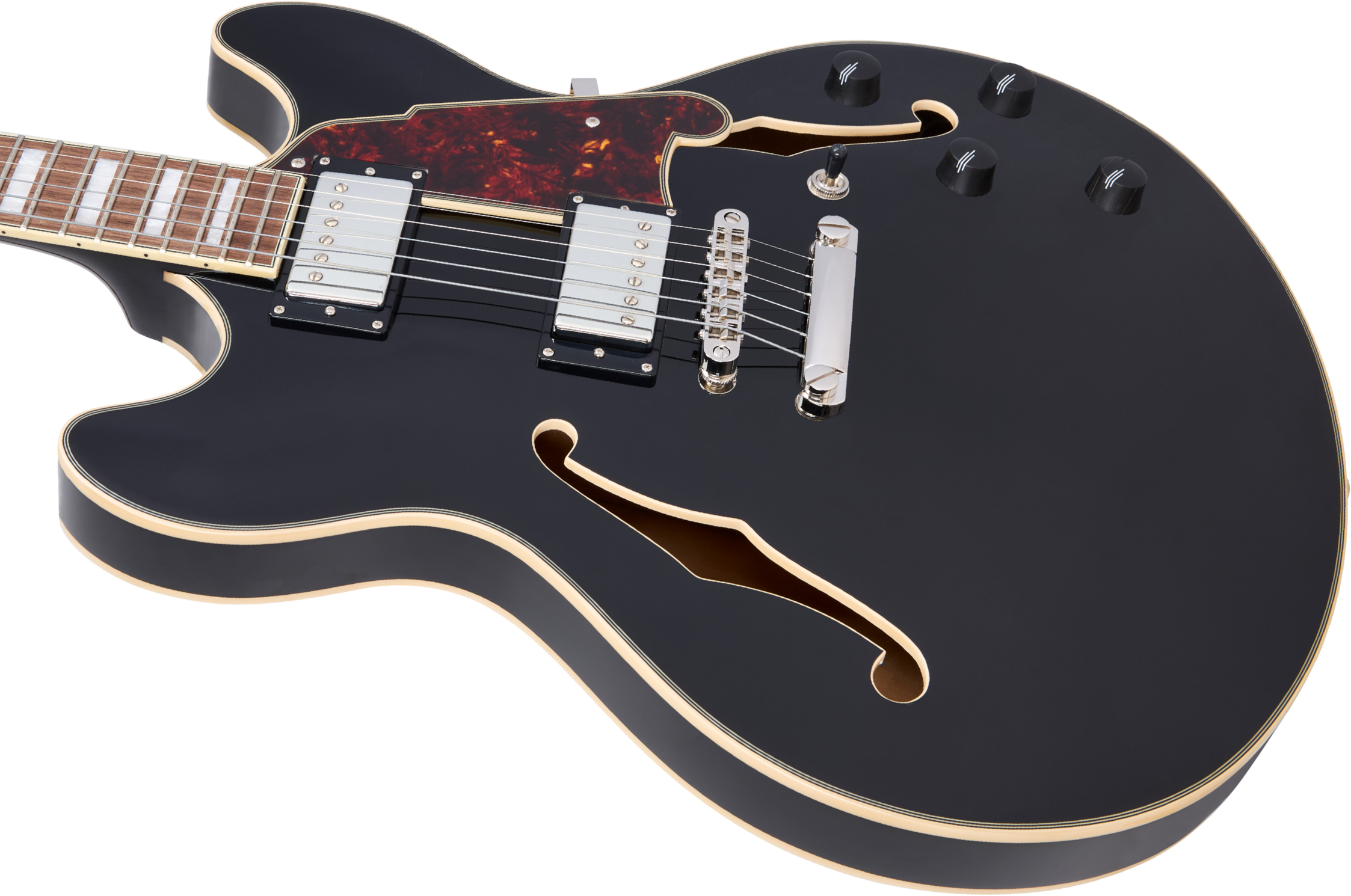 D'angelico Premier Dc 2h Ht Wal - Solid Black - Guitare Électrique 1/2 Caisse - Variation 3