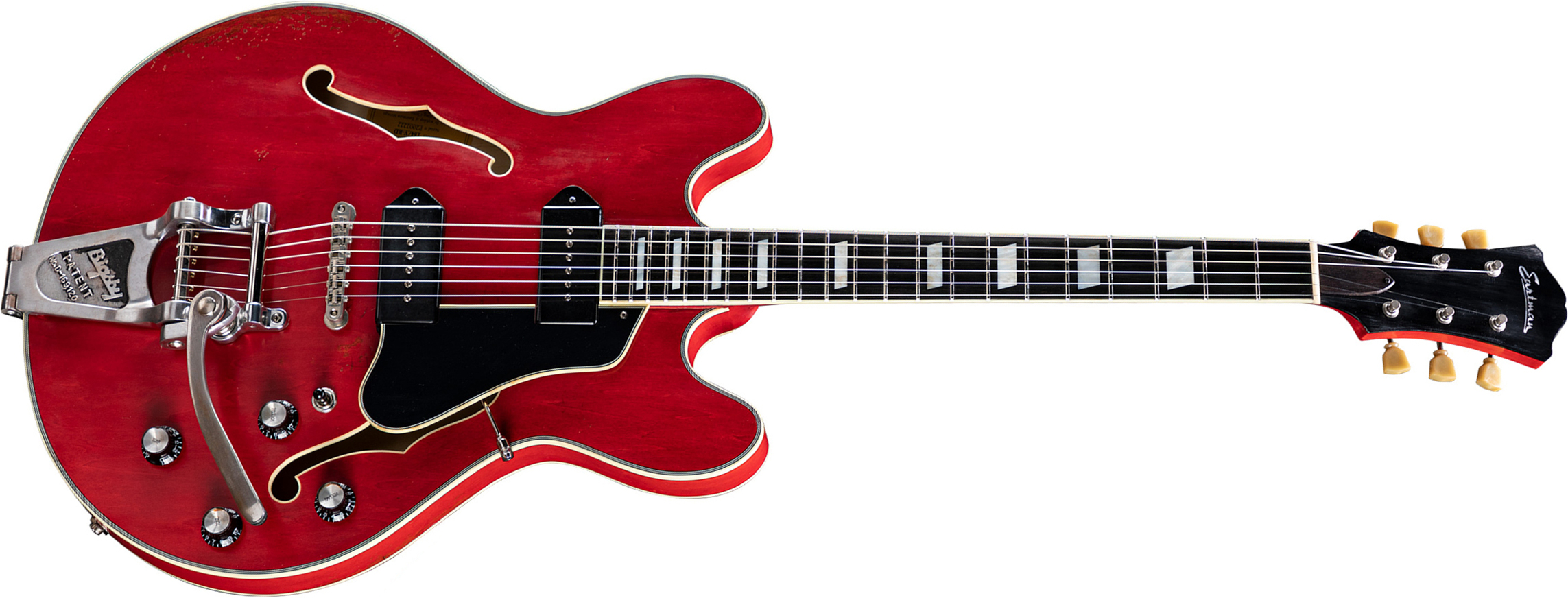 Eastman T64/v Thinline Laminate Tout Erable Bigsby 2p90 Lollar Bigsby Eb - Red - Guitare Électrique 1/2 Caisse - Main picture