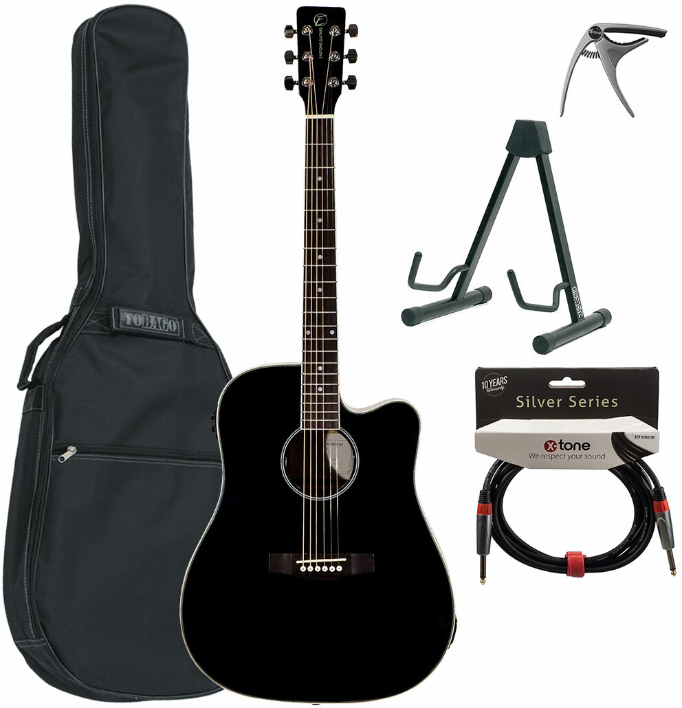 Eastone Dr100ce-blk +housse X-tone 2003 +capo +stand +jack - Black - Pack Guitare Acoustique - Main picture