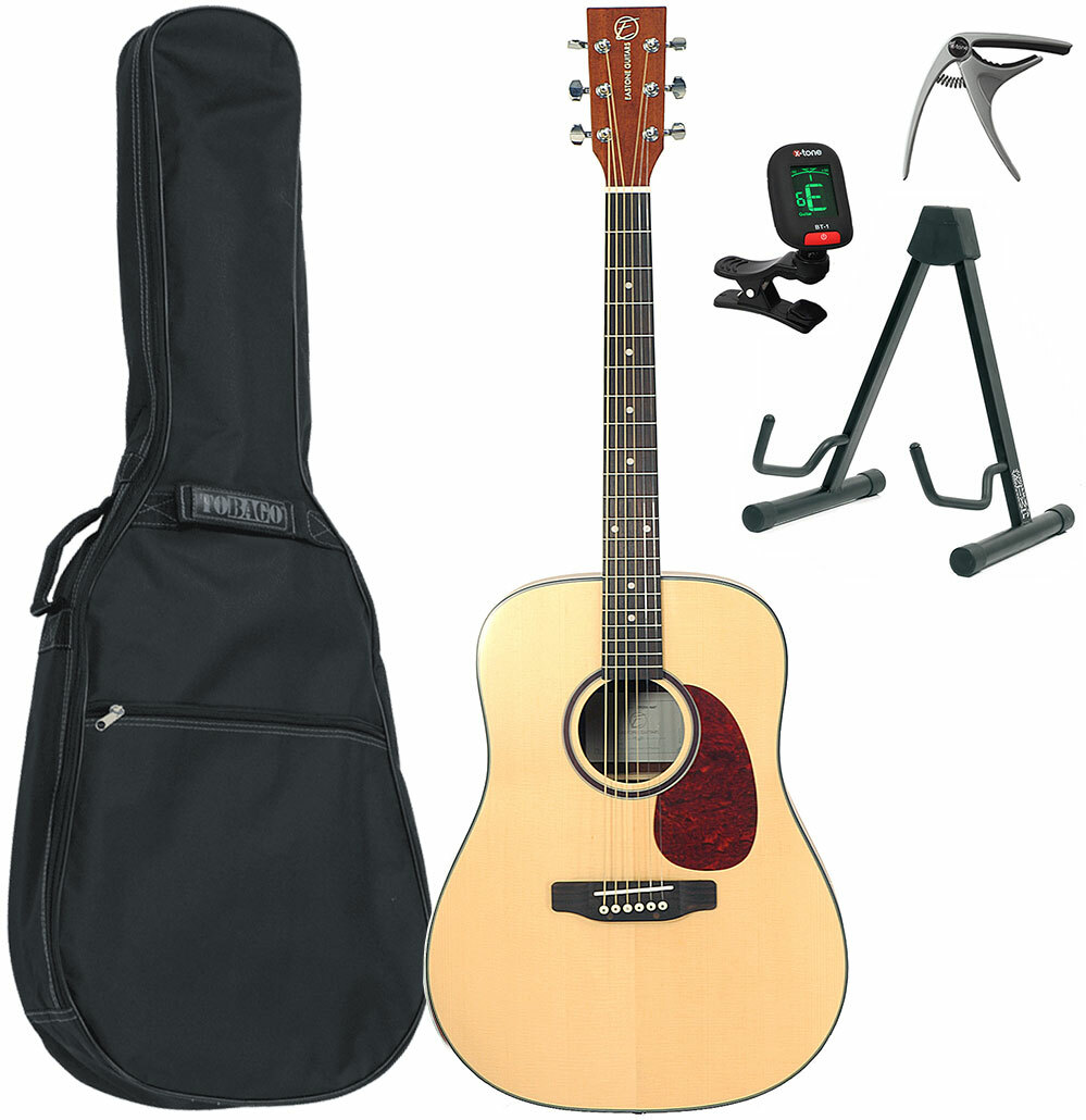 Eastone Dr200-nat +housse X-tone 2003 +accordeur +capo +stand - Natural - Pack Guitare Acoustique - Main picture