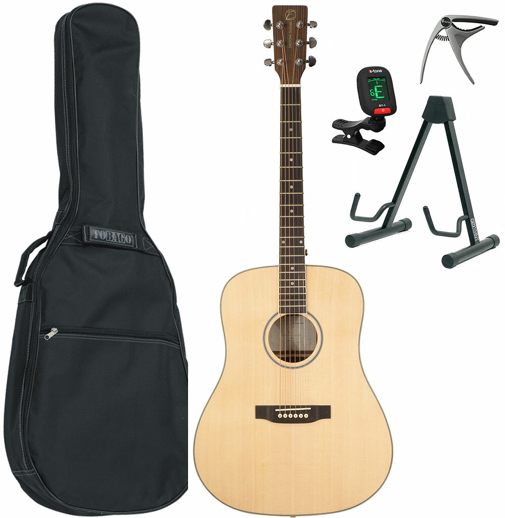 Eastone Dr260-nat +housse X-tone 2003 +accordeur +capo +stand - Natural - Pack Guitare Acoustique - Main picture