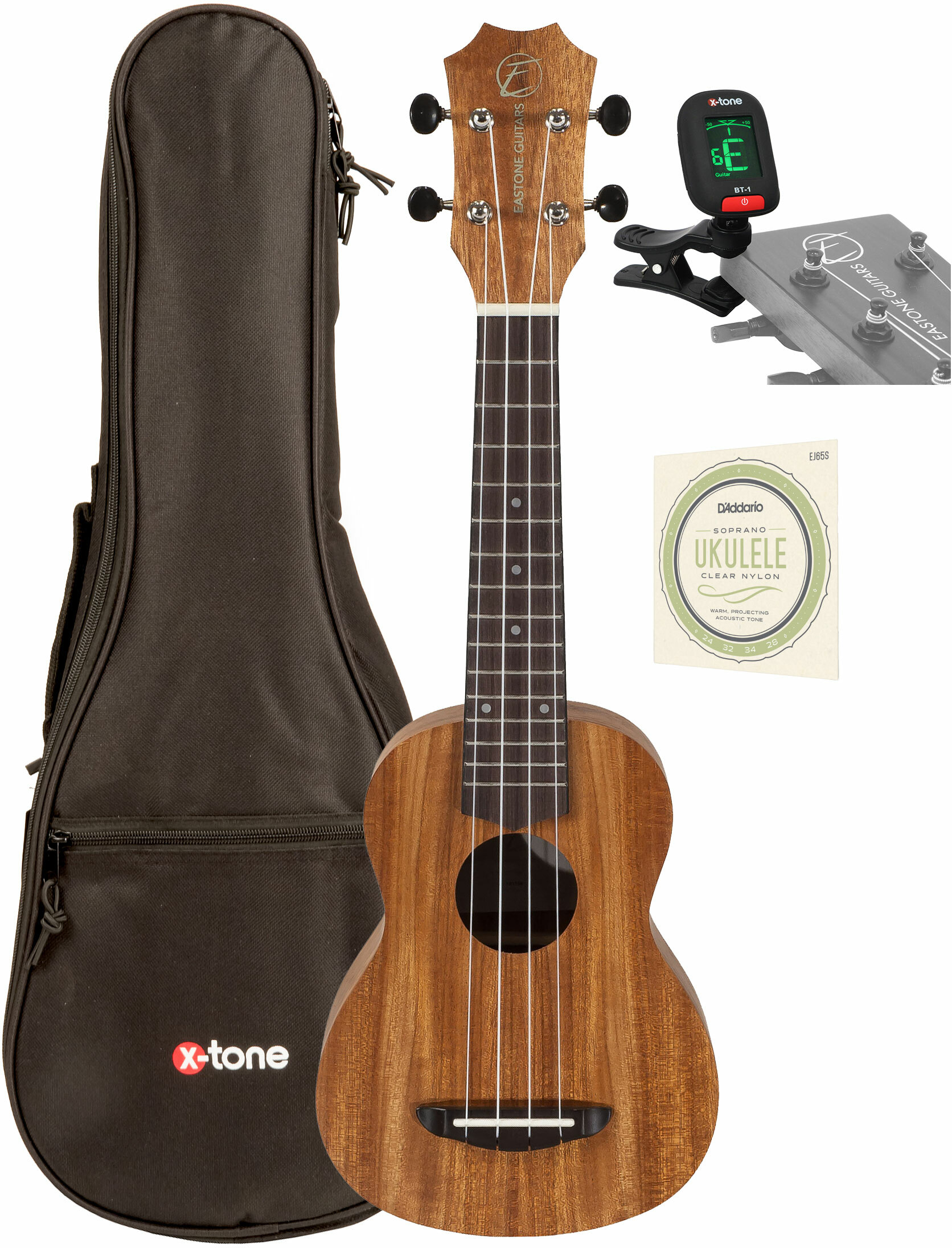 Eastone E1c21-nat Soprano Tout Acacia +x-tone 3110 Tuner / 2020 Bag / D'addario Ej65s - Pack Ukulele - Main picture