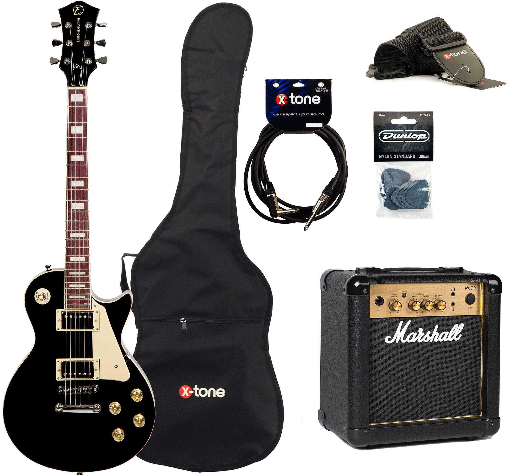 Pack guitare électrique Eastone LP100 BLK +MARSHALL MG10 10W +CABLE +MEDIATORS +HOUSSE - Black