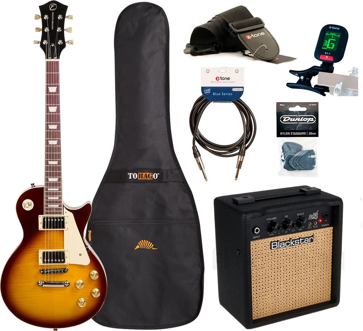Eastone Lp200 +blackstar Debut 10 +cable +clip-on Tuner +mediators +housse +courroie - Honey Sunburst - Pack Guitare Électrique - Main picture