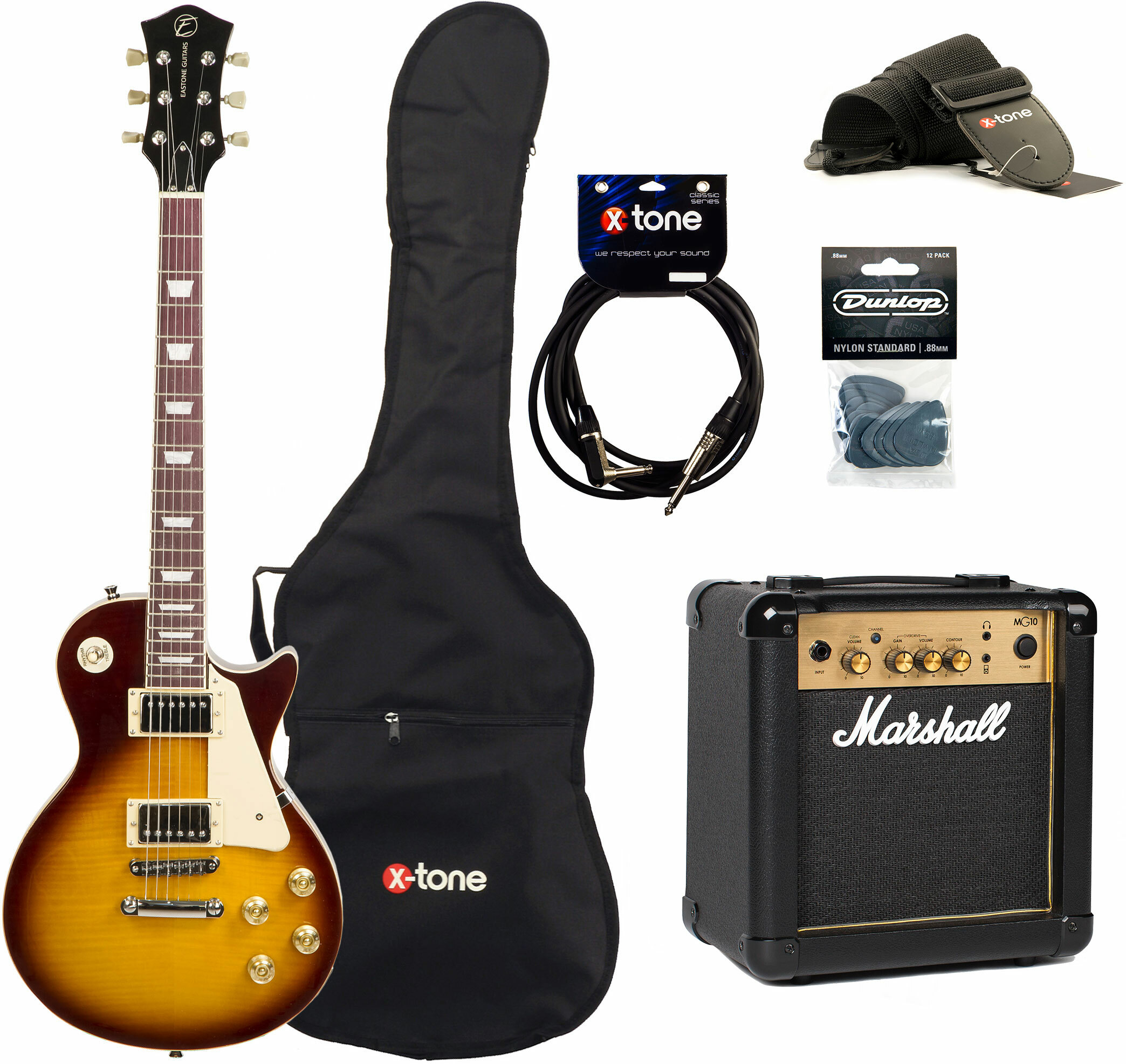 Pack guitare électrique Eastone LP200 HB +MARSHALL MG10 10W +CABLE + MEDIATORS +HOUSSE - honey sunburst sunburst
