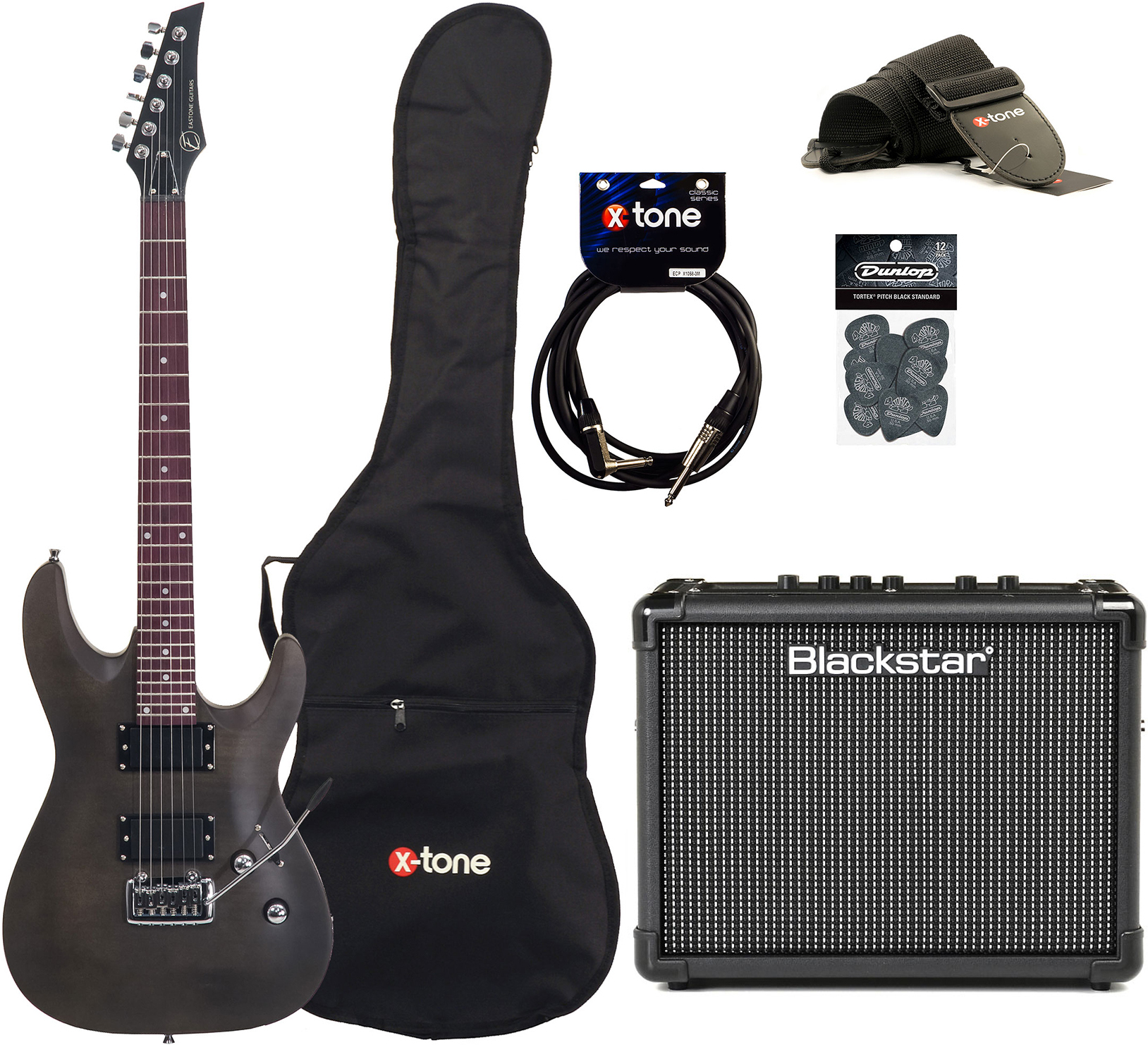 Eastone Metdc +blackstar Id Core Stereo 10 V3 +cable +housse +courroie +mediators - Black Satin - Pack Guitare Électrique - Main picture