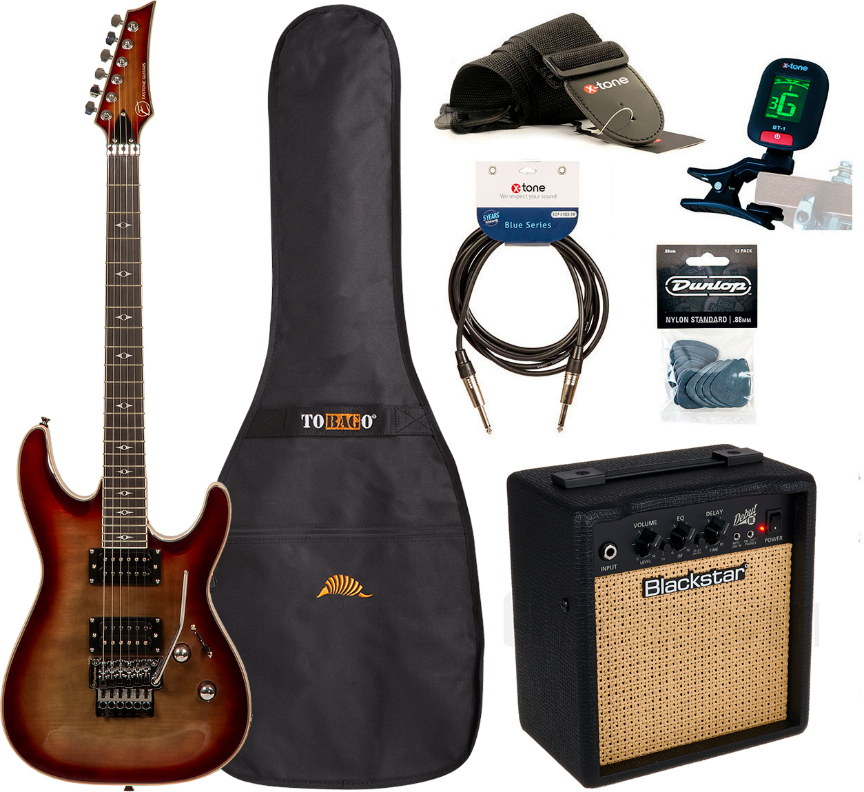 Eastone Metdc100 +blackstar Debut 10 +cable +clip-on Tuner +mediators +housse +courroie - Black Flames - Pack Guitare Électrique - Main picture