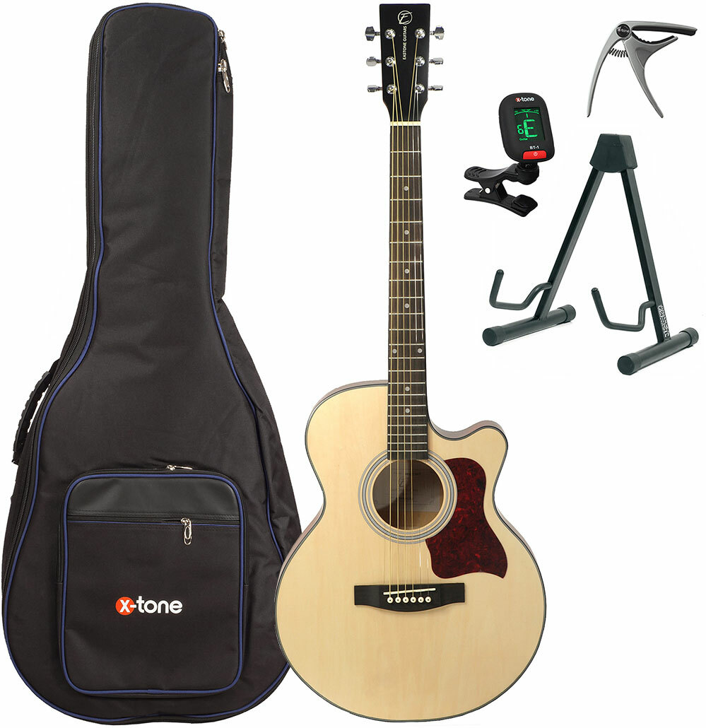 Eastone Sb20c-nat +housse X-tone 2002 +accordeur +capo +stand - Natural Matte - Pack Guitare Acoustique - Main picture