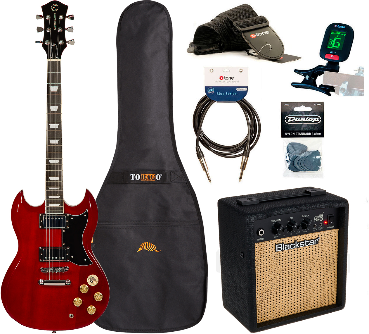 Eastone Sdc70 +blackstar Debut 10 +cable +clip-on Tuner +mediators +housse +courroie - Red - Pack Guitare Électrique - Main picture