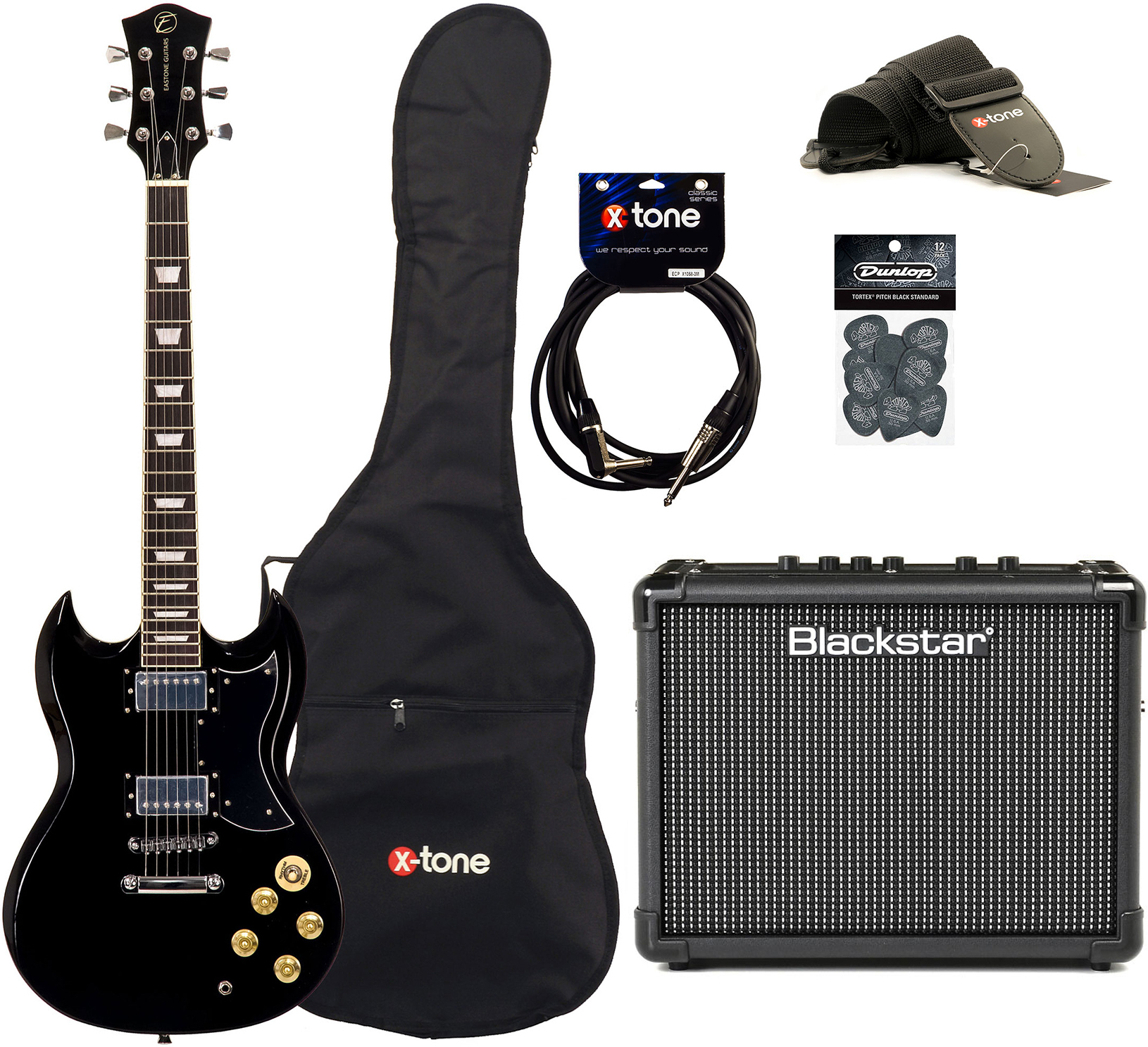 Eastone Sdc70 +blackstar Id Core Stereo 10 V3 +cable +housse +courroie +mediators - Black - Pack Guitare Électrique - Main picture
