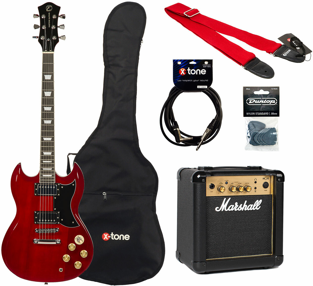 Pack guitare électrique Prodipe ST80MA Rouge + Ampli casque Vox + housse