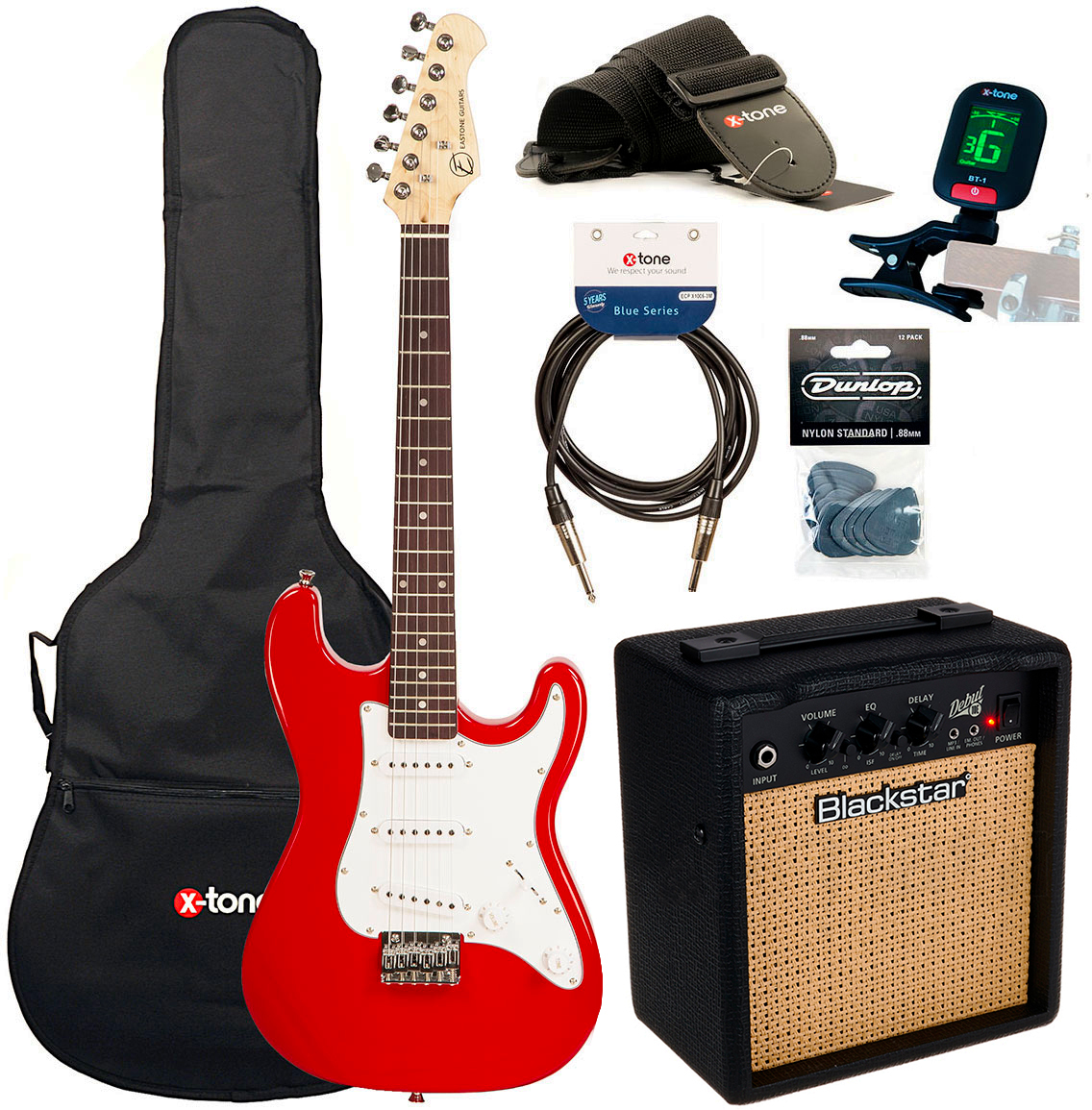 Eastone Str Mini +blackstar Debut 10 +cable +clip-on Tuner +mediators +housse +courroie - Red - Pack Guitare Électrique - Main picture