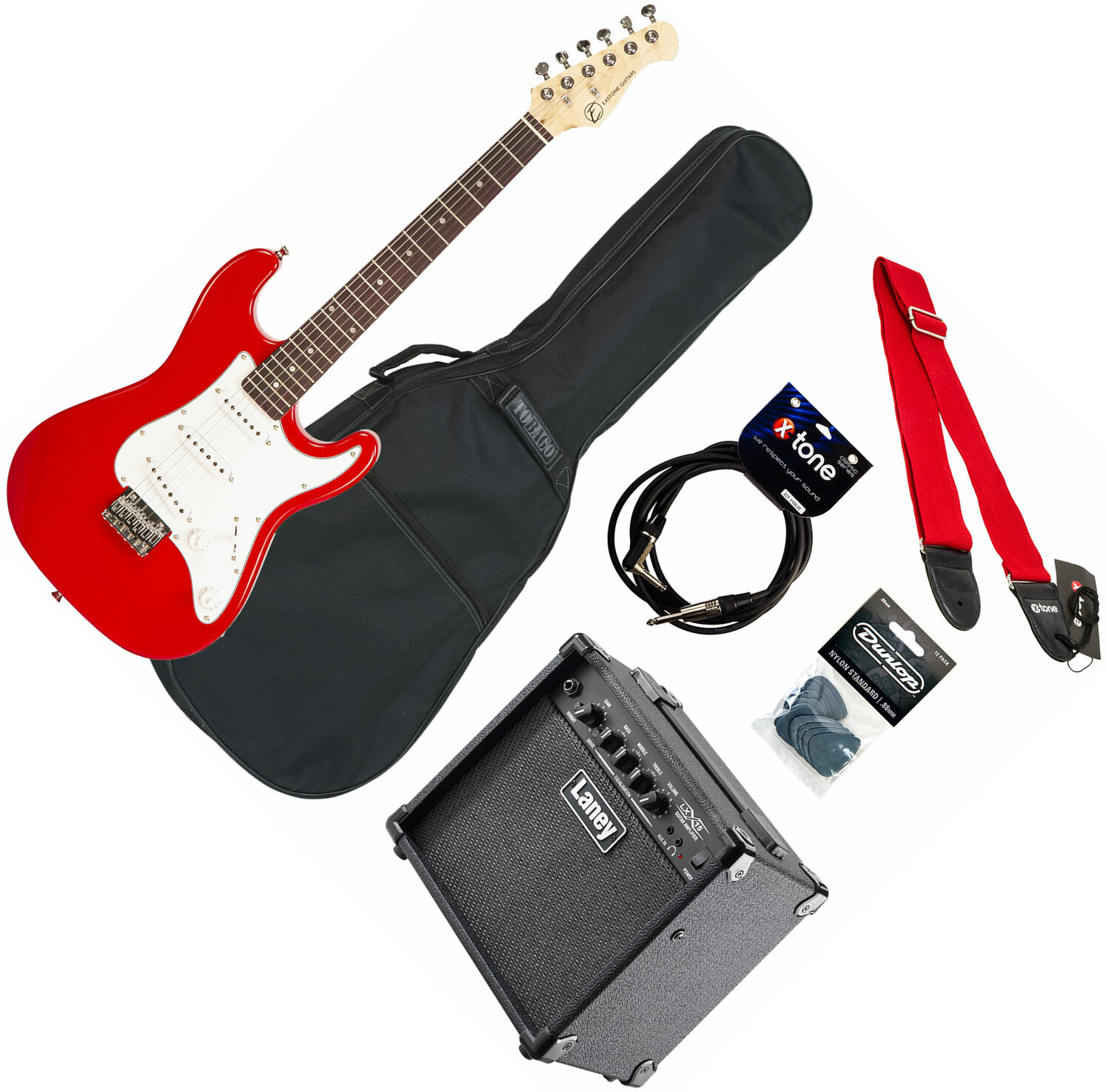 STR MINI +MARSHALL MG10 +CABLE +HOUSSE +COURROIE +MEDIATORS - red Guitare  électrique enfant Eastone