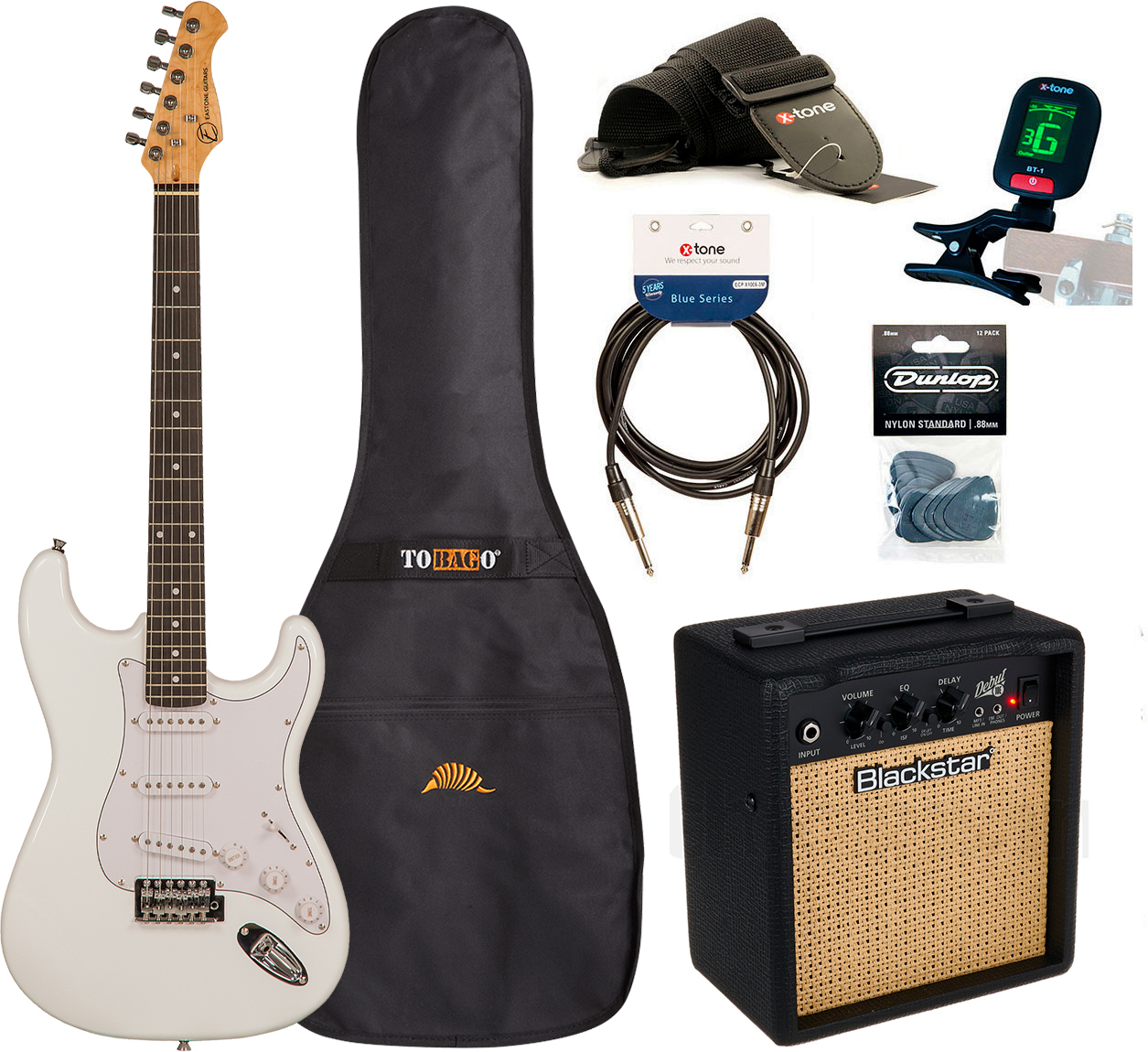 Eastone Str70 +blackstar Debut 10 +cable +clip-on Tuner +mediators +housse +courroie - Olympic White - Pack Guitare Électrique - Main picture
