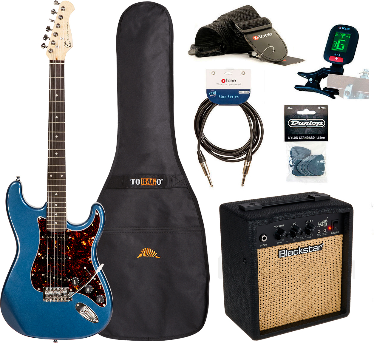Eastone Str70 +blackstar Debut 10 +cable +clip-on Tuner +mediators +housse +courroie - Purple Blue - Pack Guitare Électrique - Main picture