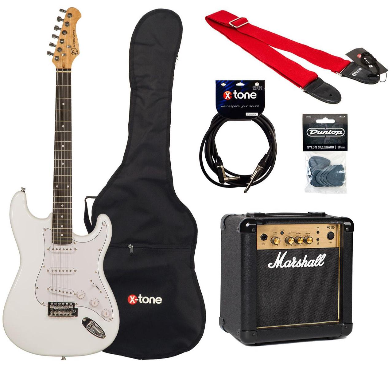 Pack guitare électrique Eastone STR70 +Marshall MG10G +Accessories - Olympic white