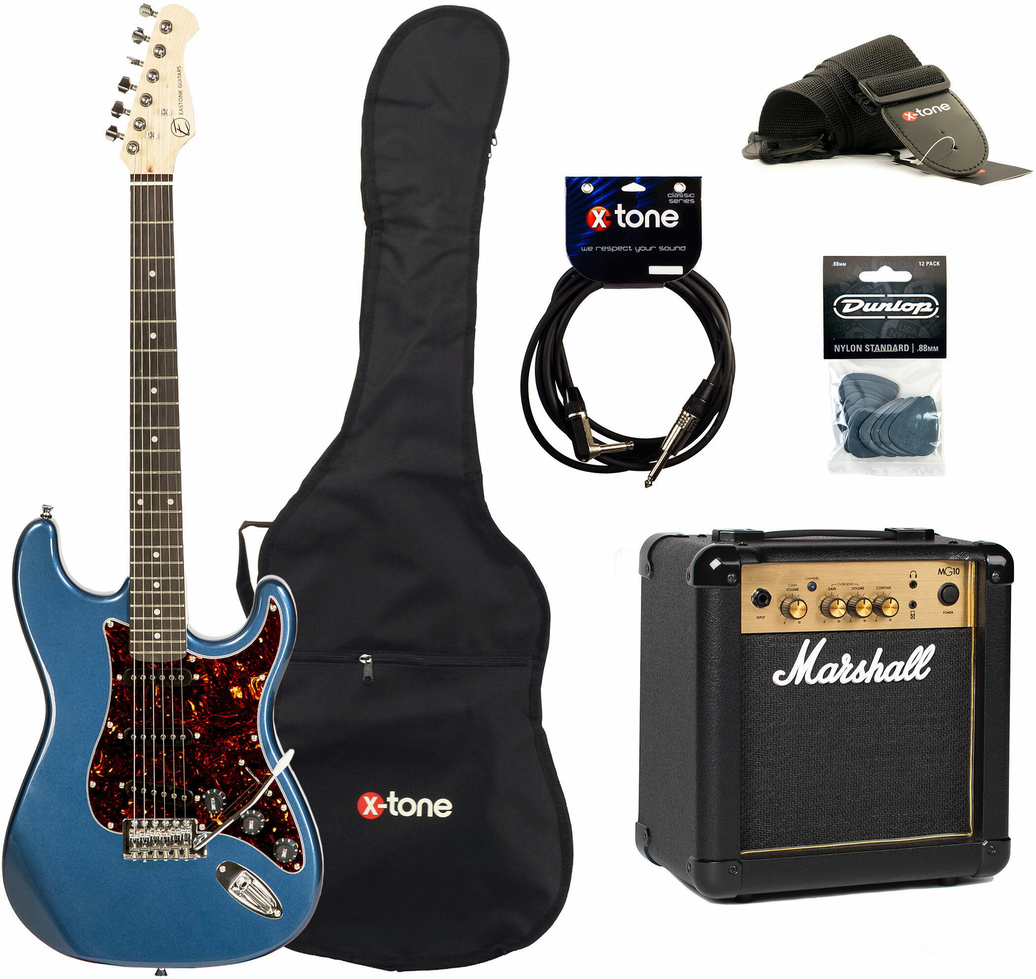 Eastone Str70t Lpb +marshall Mg10 10w +cable +mediators +housse - Lake Placid Blue - Pack Guitare Électrique - Main picture