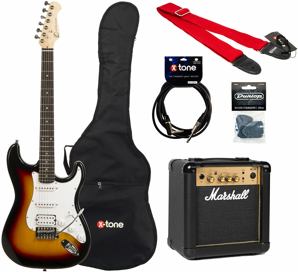 Eastone Str80t Hss +marshall Mg10 10w +cable +mediators +housse - Sunburst - Pack Guitare Électrique - Main picture