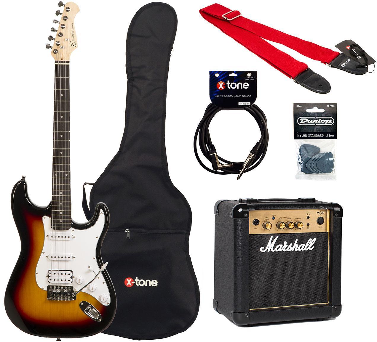 Pack guitare électrique Eastone STR80T HSS +Marshall MG10G +Accessories - Sunburst