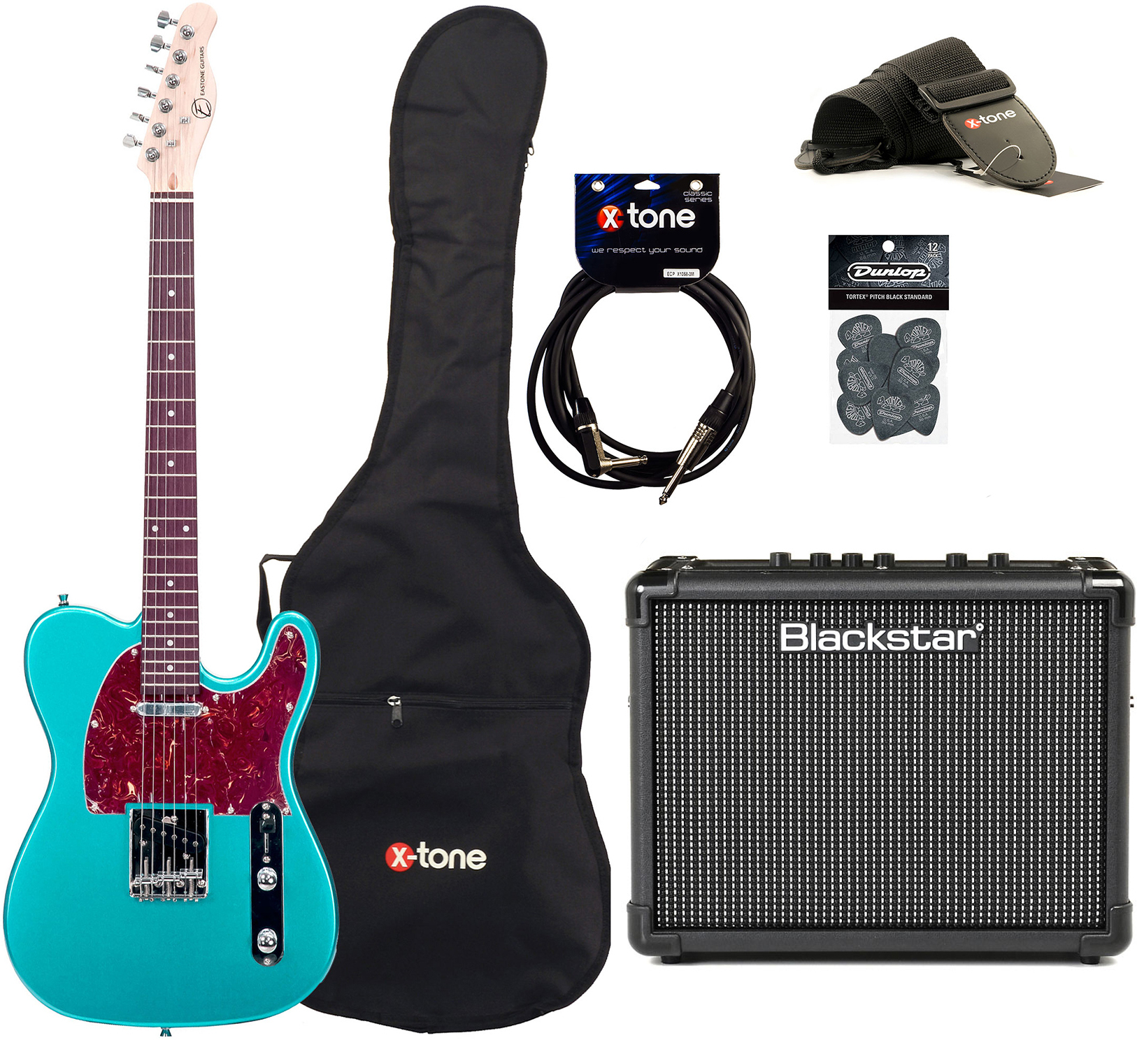 Eastone Tl70 +blackstar Id Core Stereo 10 V3 +cable +housse +courroie +mediators - Metallic Light Blue - Pack Guitare Électrique - Main picture