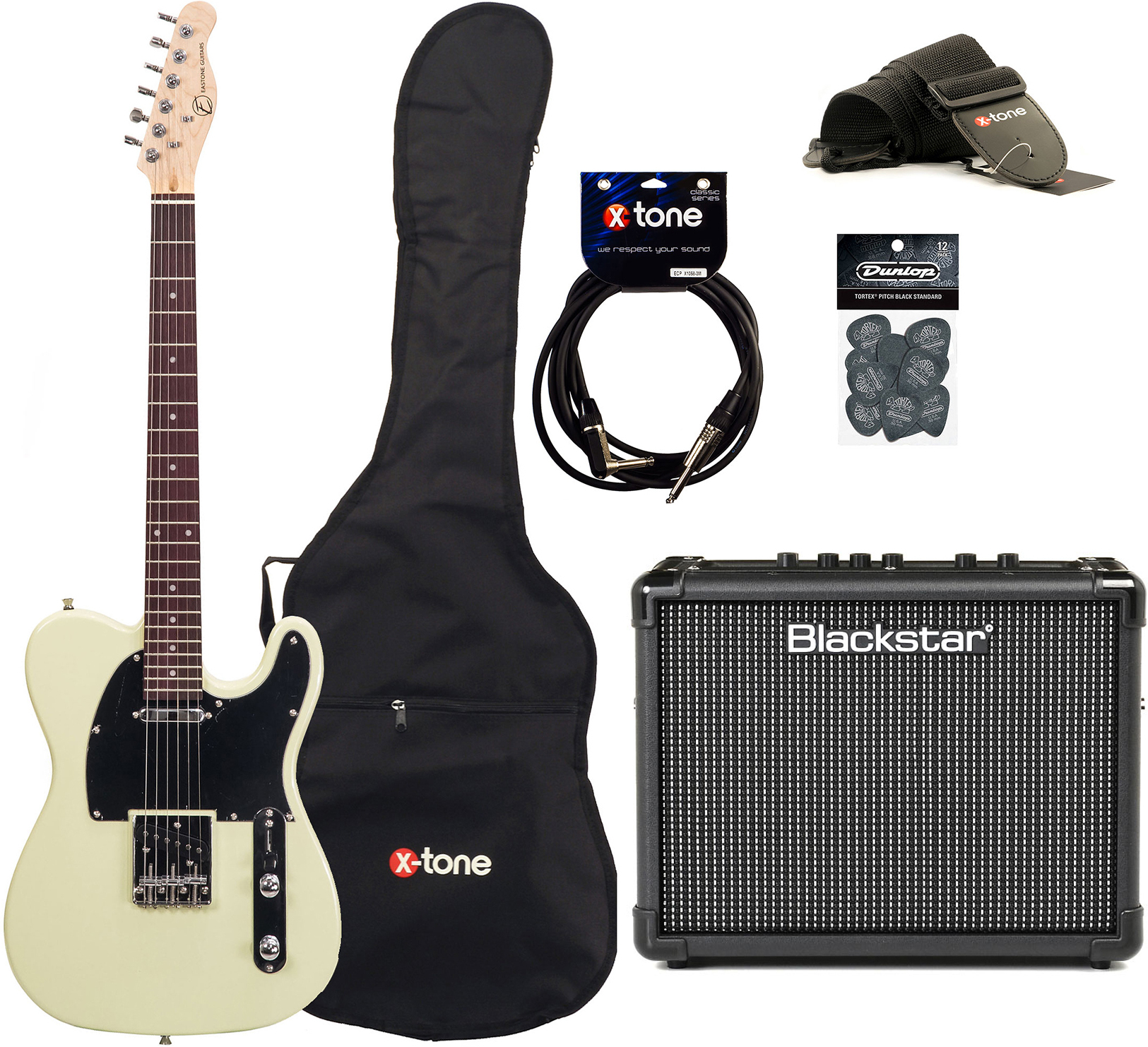 Eastone Tl70 +blackstar Id Core Stereo 10 V3 +cable +housse +courroie +mediators - Ivory - Pack Guitare Électrique - Main picture