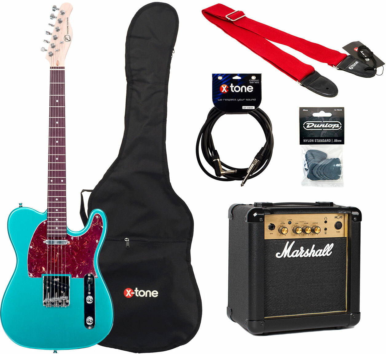 Eastone Tl70 +marshall Mg10 +housse +courroie +cable +mediators - Metallic Light Blue - Pack Guitare Électrique - Main picture