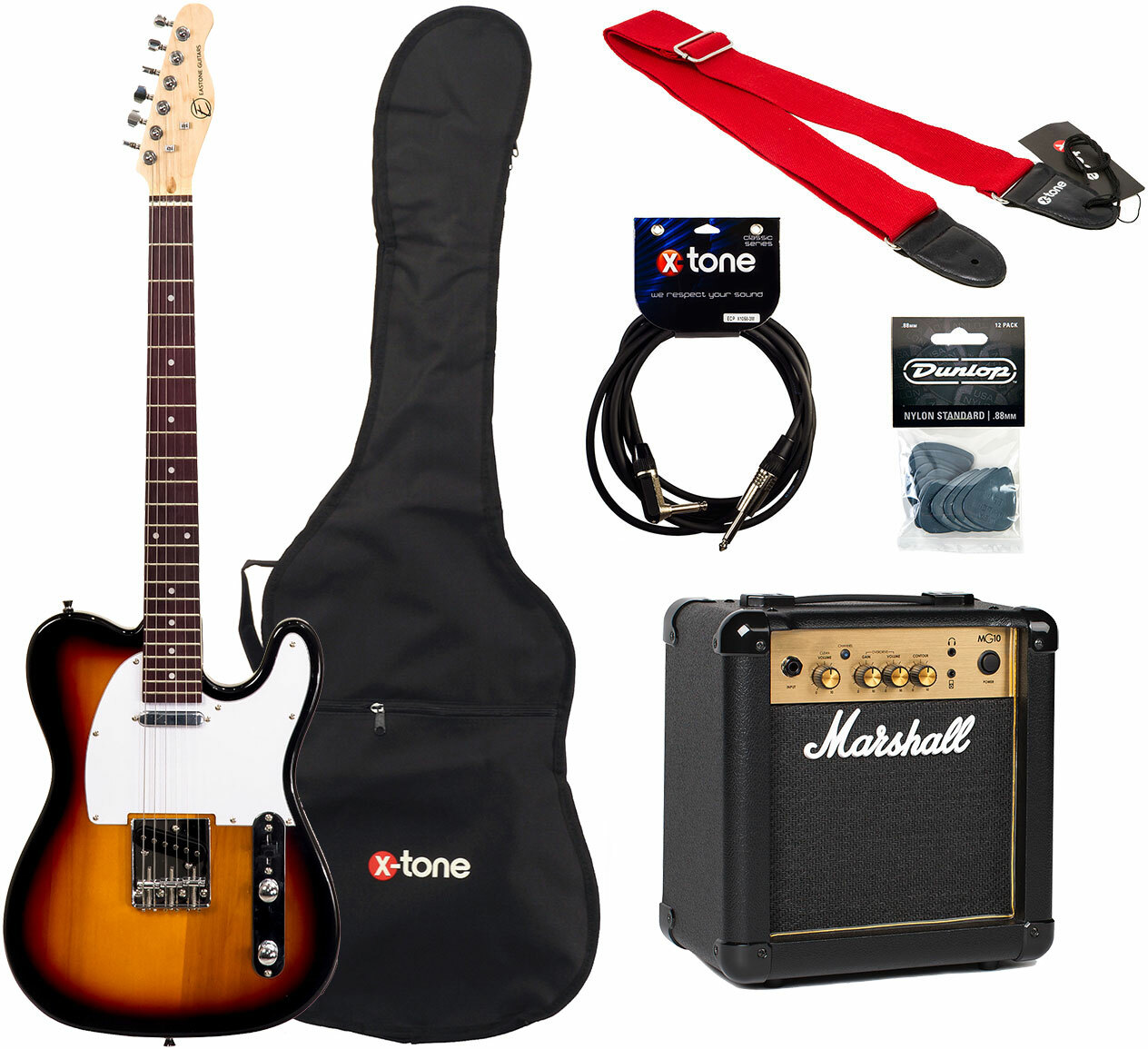 Eastone Tl70 + Marshall Mg10 +housse + Courroie + Cable + Mediators - 3 Tone Sunburst - Pack Guitare Électrique - Main picture