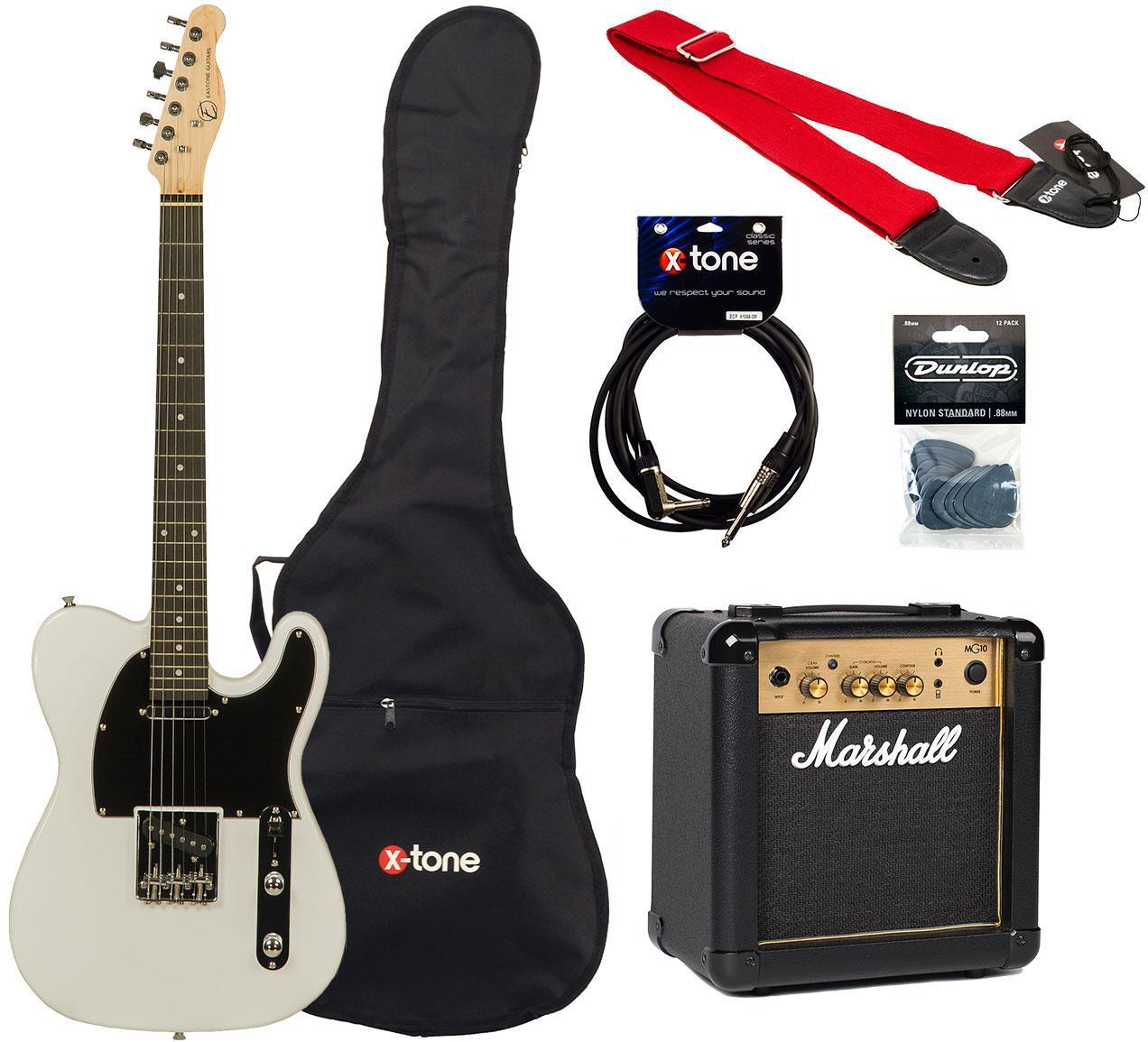 Pack guitare électrique Eastone TL70 +Marshall MG10 +Accessories - Olympic white
