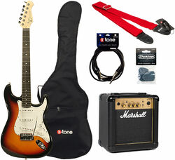 Pack guitare électrique Eastone STR70T +Marshall MG10G +Accessories - 3 tone sunburst