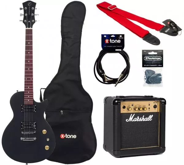 Pack guitare électrique Eastone LPL70 +Marshall MG10G +Accessories - Black satin