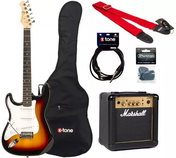 Pack guitare électrique Eastone STR70T LH +Marshall MG10G +Accessories - Sunburst