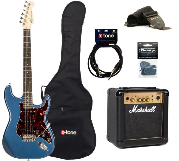 Pack guitare électrique Eastone STR70T LPB +MARSHALL MG10 10W +CABLE +MEDIATORS +HOUSSE - Lake placid blue