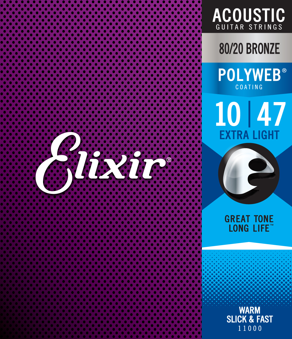 Elixir Jeu De 6 Cordes 11000 Polyweb Acoustic Extra Light 10-47 - Cordes Guitare Acoustique - Main picture