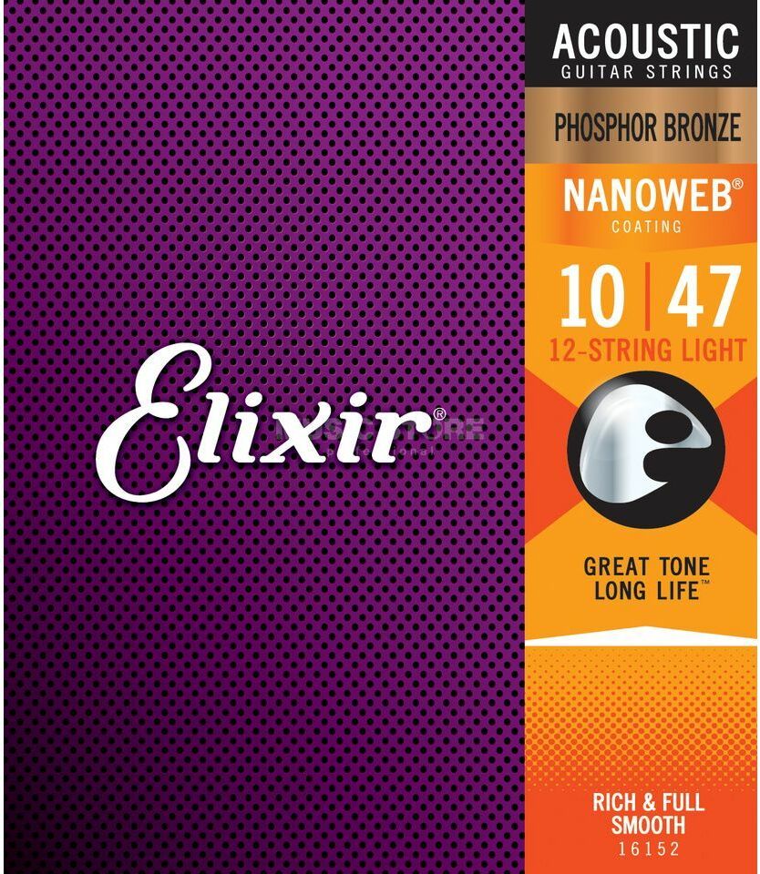 Elixir 16152 Nanoweb Phosphor Bronze Acoustic Guitar 12c Light 10-47 - Cordes Guitare Acoustique - Main picture