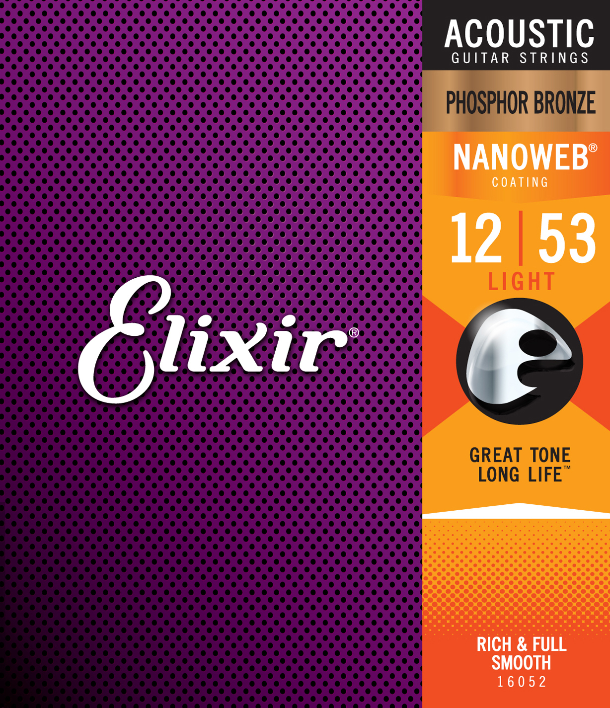 Elixir Jeu De 6 Cordes Acoustic (6) 16052 Nanoweb Phosphor Bronze 12-53 - Cordes Guitare Acoustique - Main picture