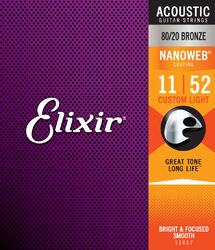 Cordes guitare acoustique Elixir Acoustic (6) Nanoweb 80/20 Bronze 11-52 - Jeu de 6 cordes