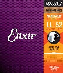 Cordes guitare acoustique Elixir Acoustic (6) Nanoweb Phosphor Bronze 11-52 - Jeu de 6 cordes