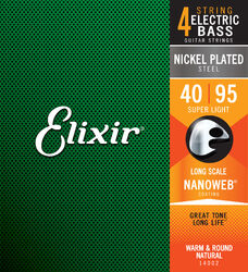 Cordes basse électrique Elixir Bass (4) Nanoweb Nickel Plated 40-95 - Jeu de 4 cordes