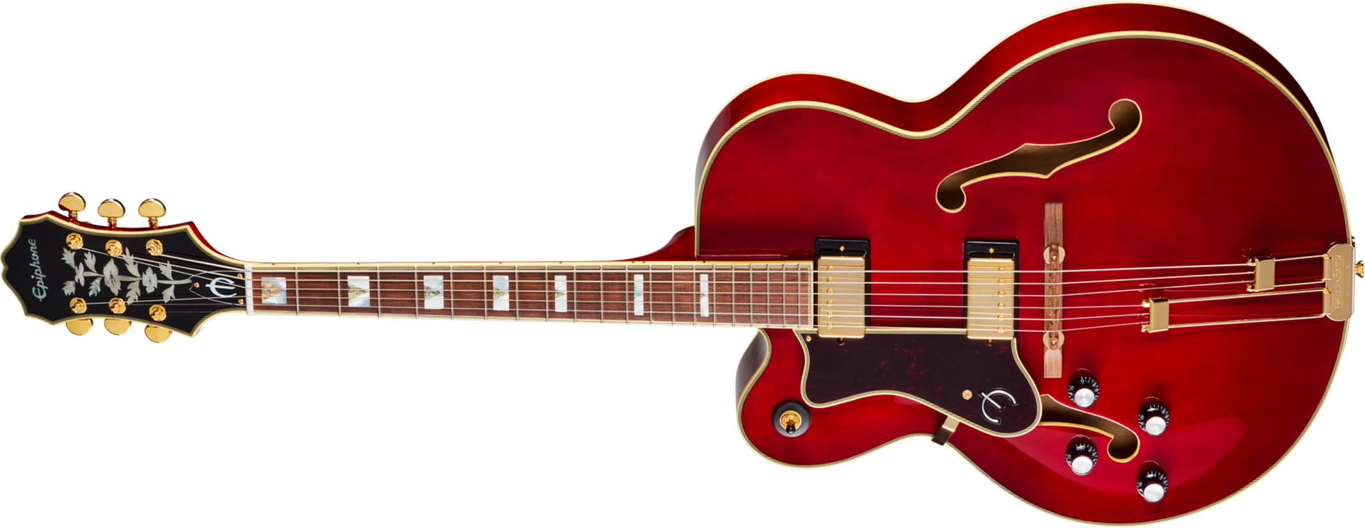 Epiphone Broadway Lh Original Archtops Gaucher 2h Ht Rw - Wine Red - Guitare Électrique 3/4 Caisse & Jazz - Main picture