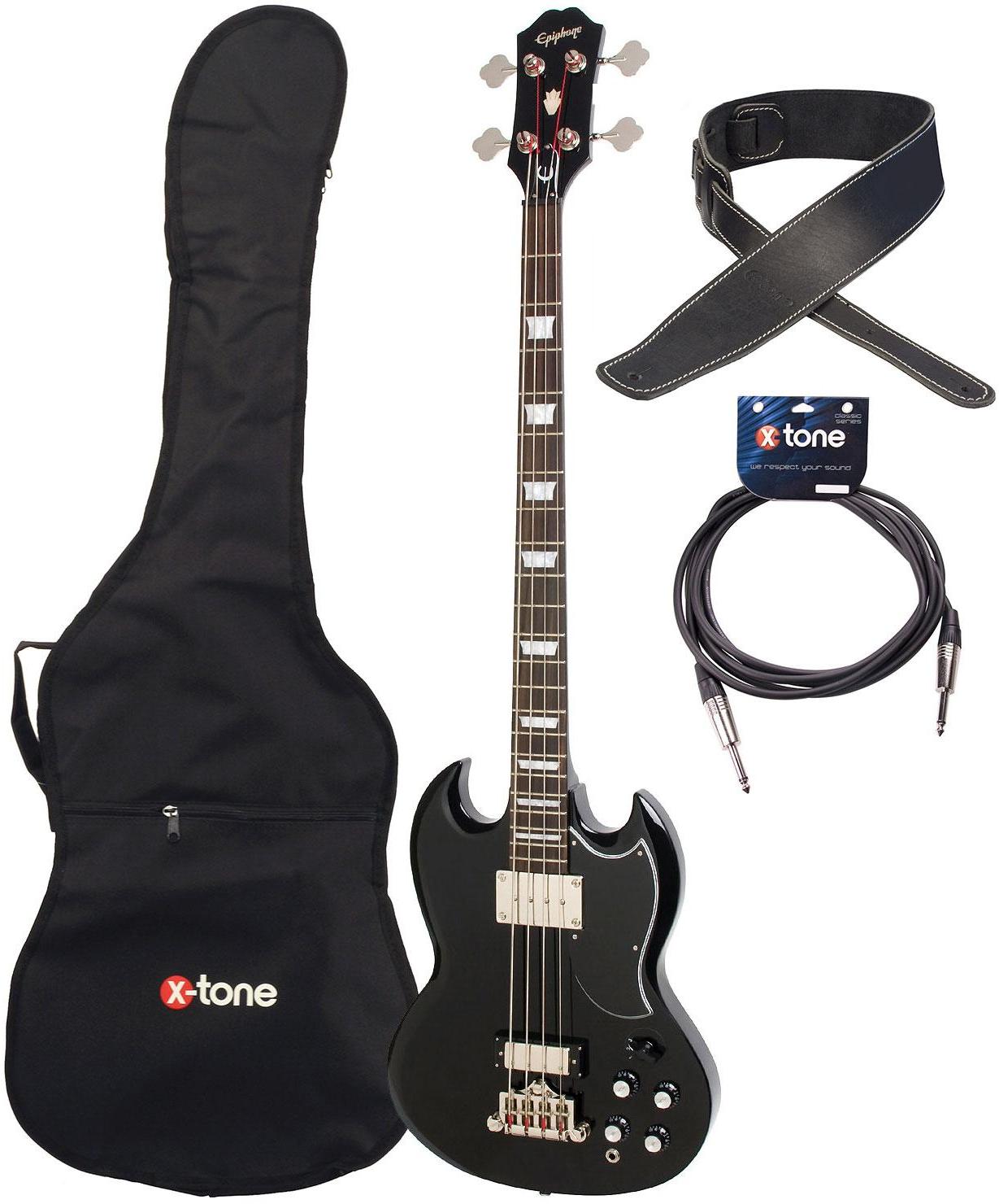 Pack basse electrique Epiphone EB-3 + housse + sangle + jack - Ebony