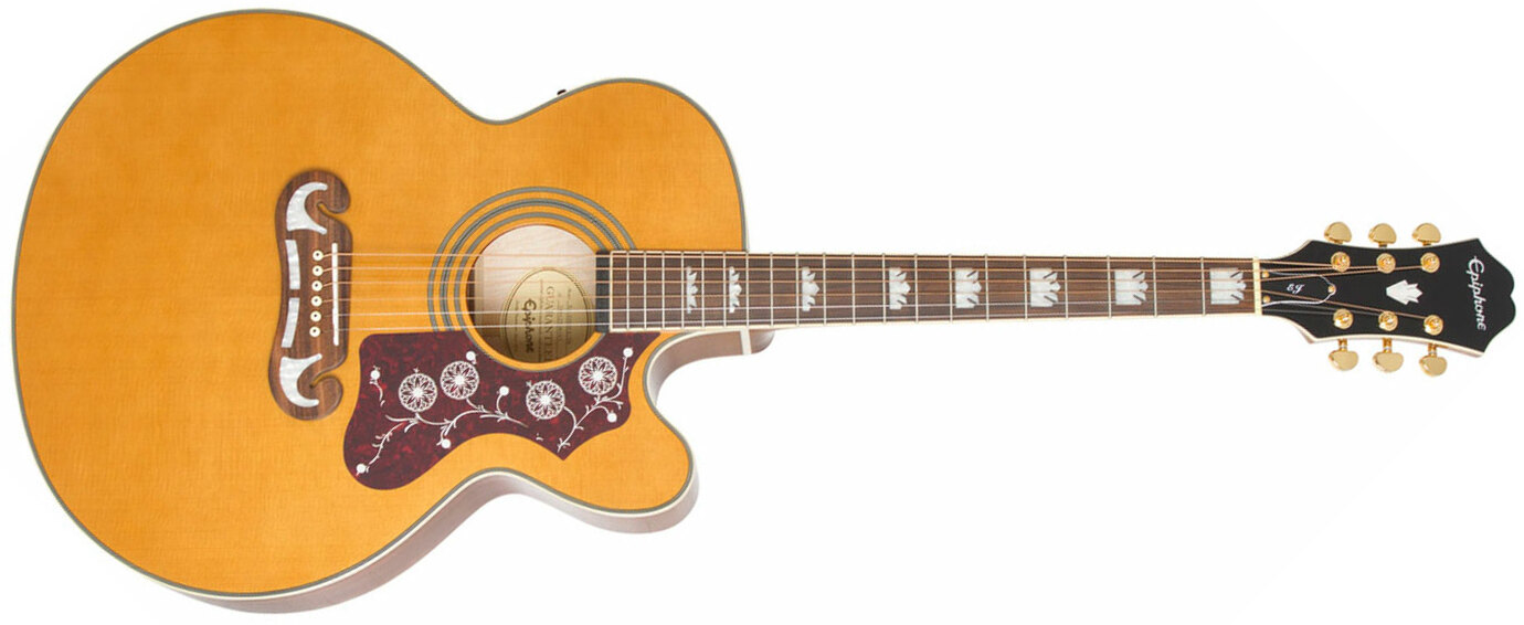 Epiphone Ej-200sce 2018 Jumbo Cw Epicea Erable Pf - Vintage Natural - Guitare Acoustique - Main picture