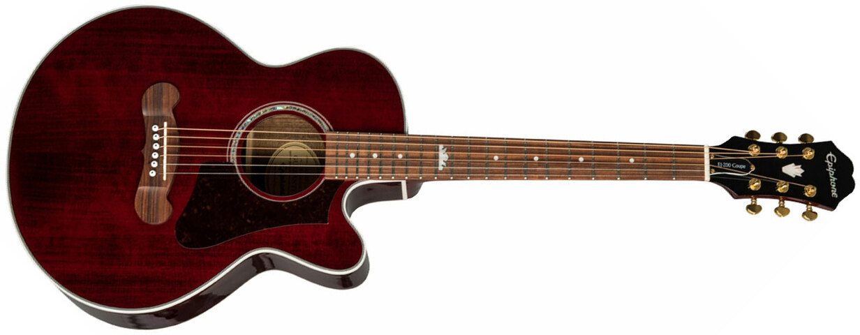 Epiphone Ej-200se Coupe Mini Jumbo Cw Epicea Ovangkol Pf - Wine Red - Guitare Electro Acoustique - Main picture