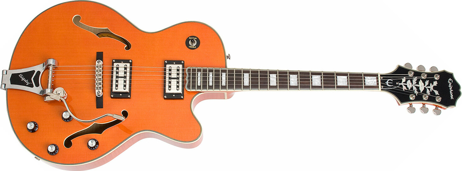 Epiphone Emperor Swingster Bigsby Gh - Sunrise Orange - Guitare Électrique 3/4 Caisse & Jazz - Main picture