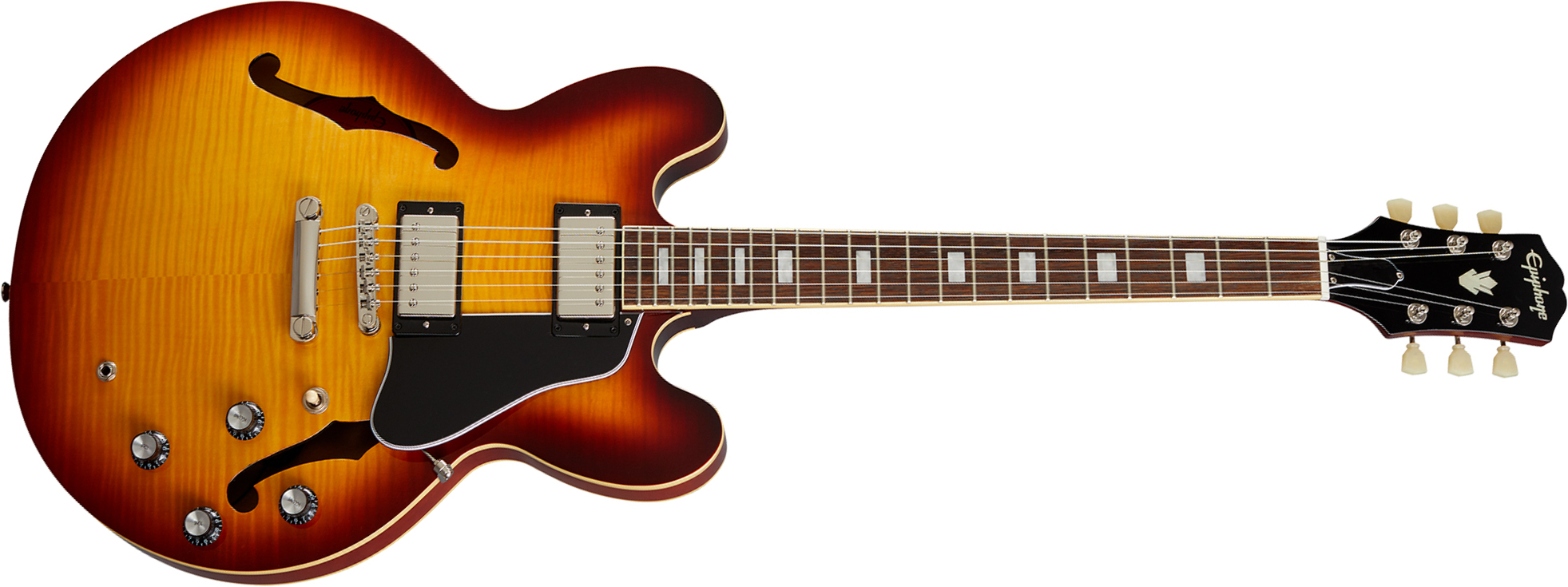 Epiphone Es335 Figured Ibg Original 2h Ht Rw - Raspberry Tea Burst - Guitare Électrique 1/2 Caisse - Main picture