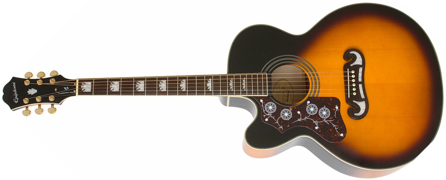 Epiphone J-200 Ec Studio Lh Modern Gaucher Jumbo Cw Epicea Erable Pf - Vintage Sunburst - Guitare Electro Acoustique - Main picture