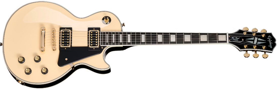 Epiphone Les Paul Custom Blackback Ibg Ltd 2h Ht Eb +housse - Antique Ivory - Guitare Électrique Single Cut - Main picture
