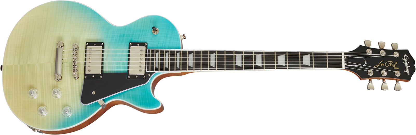 Epiphone Les Paul Modern Figured 2h Ht Eb - Caribbean Blue Fade - Guitare Électrique Single Cut - Main picture